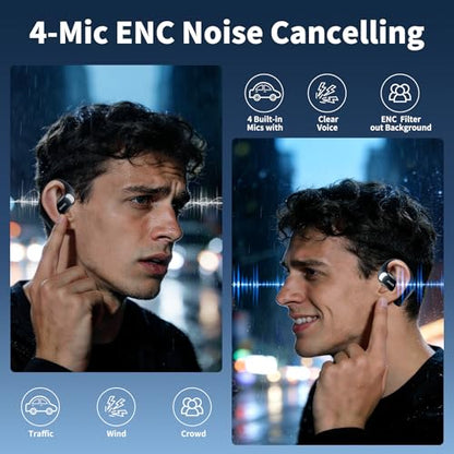 OHAYO Open Ear Headphones,Over Ear Earbuds with Ergonomic Earhook,Bluetooth Headphones 5.4 with Smart Digital Display,40H Playtime,IPX6 Waterproof,Touch Control Operate Fit Cycling,Running,Workout - color: Black