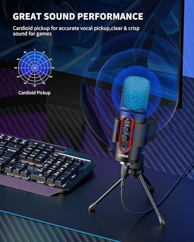 Gaming Microphone, USB Computer Condenser Mic for PC/Laptop/Phone/PS4/5, RGB, Headphone Output, Volume Control,Plug and Play, Mute Button, for Streaming, Podcast, Studio Recording - size: Round Microphone
