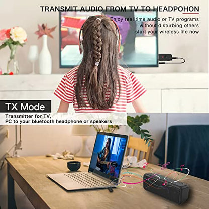 2 in 1 Bluetooth V5.3 Transmitter Receiver, BT USB Adapter, Wireless Audio Transmitter for TV to Bluetooth Headphones, Low Latency, Power by USB for TV/PC Home/Car Sound System