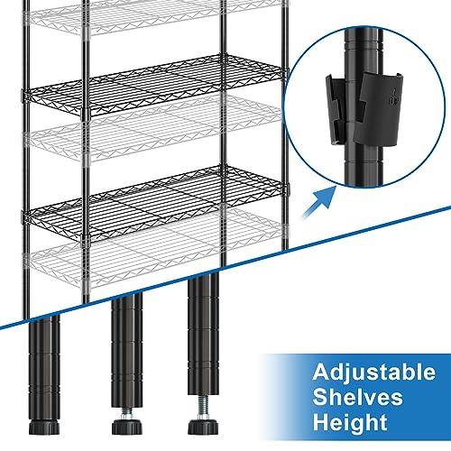 Auslar 3-Tier Heavy Duty Wire Shelving Adjustable Metal Storage Rack Black | Standing Shelving Units, Multi-Purpose Organizer for Kitchen Garage Pantry Laundry, Easy-Assembly Storage Shelf