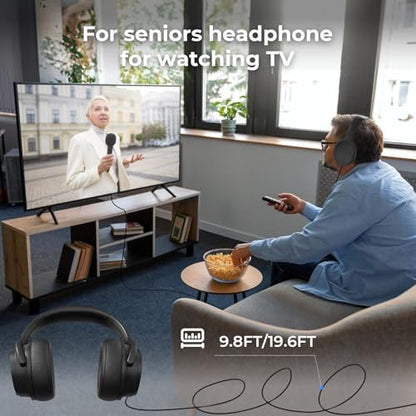 Long Cord TV Headphones for Seniors with Volume Control - size: 9.8FT Black without Microphone
