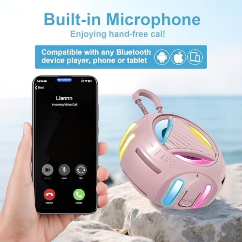 Portable Bluetooth Speaker, IPX7 Waterproof Wireless Outdoor Speakers, Mini Shower Speaker, Floating, Built-in Mic, 24H Playtime with LED Lights,Loud HD Sound, Powerful Bass, Gifts for Unisex - Pink - color: Pink