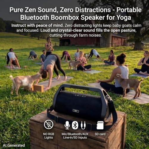 80W Loud Boombox Outdoor Speaker, IP66 Waterproof & Dustproof | Bluetooth/AUX/USB/Mic Inputs, Punchy Bass, Strap & Handle, No Lights, for Yoga Instructors, Meditation, Pilates, Fitness