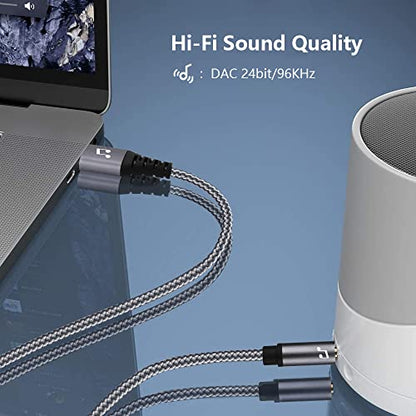 6FT USB to 3.5mm Audio Jack Adapter，USB 2.0 to 3.5mm AUX Stereo Audio Cord，Compatibility with Laptop, Speaker, Support Windows，Not Applicable to Charging and MP3, Truck, TV USB Ports