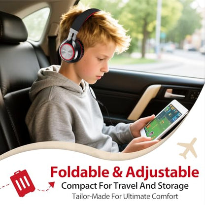 INFURTURE USB C Headphones Wired with Mic & Volume Control, Noise Isolating Over-Ear Headphones, Tangle-Free Plaiting Line, Foldable Headphone for School/Travel/iPad,Tablet,iPhone 17/16/15 - color: Red