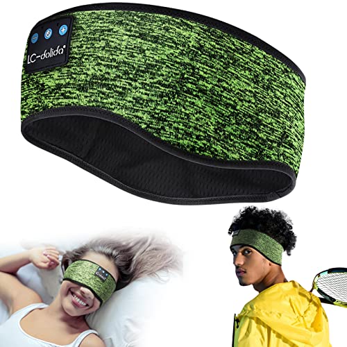 LC-dolida Sleep Headphones Wireless Bluetooth Headband Headphones for Sleeping Music Band Cozy Sleep Mask with Thin HD Stereo Speakers Perfect for Side Sleepers(Olive) - color: Olive