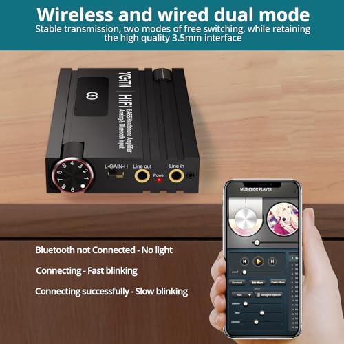 Professional 16-600Ω Bluetooth Headphone Amplifier with Bass Boost,3.5mm Portable HiFi Earphone Amplifiers,Gain Switch Bass Volume Adjust & Aluminum Case,Rechargeble Headphone Amp for Laptop - style: HiFi BASS with Bluetooth