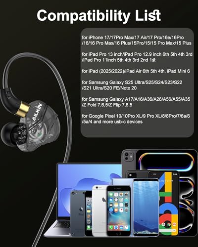AILKIN 3.5mm Wired Earbuds with Microphone, Noise Isolating HiFi Earphones | 3.5mm Wired Earbuds Compatible with Android, PS5, Xbox, Switch, Laptop, Over-Ear Earbuds, Noise Isolating Over-Ear Earbuds