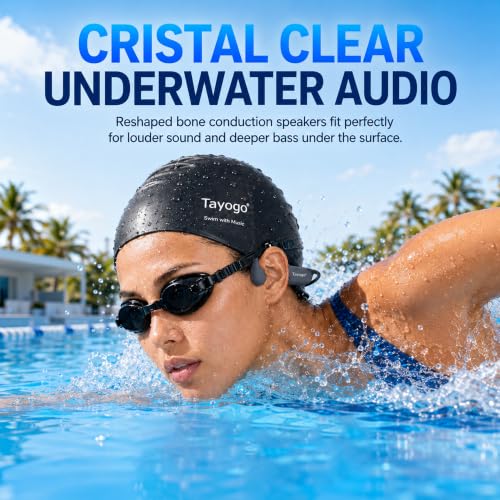 Tayogo Swimming Headphones T6 + W23 Bone Conduction, Under Water Audio System, Spotify Swim Headset, No Need to Download, Waterproof FM Receiving & Bluetooth Open Ear Swim Headset for Training - color: Black