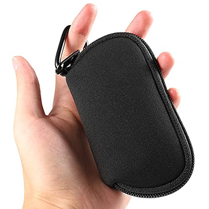 Earphones Carrying Case Headphone Organizer Shock Proof Neoprene Mini Earbud Pouch for AirPods, Galaxy Buds, Bluetooth Earpiece Storage Bag Coin Purse with Zipper Closure & Carabiner Clip (Black) - color: Black