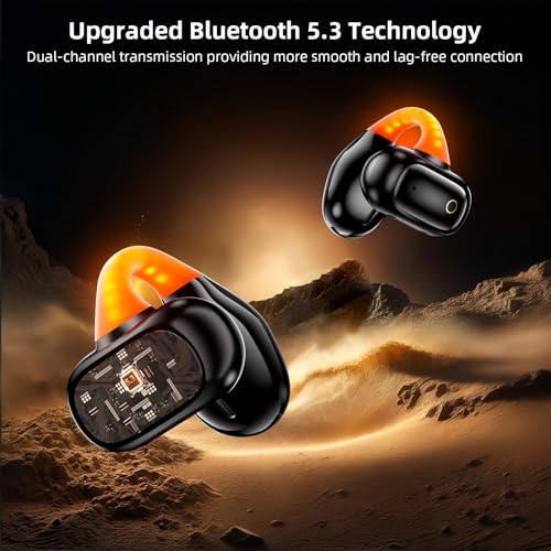 Open Ear Sport Earbuds, Clip on Bluetooth Headphones for Running Workout | Wireless Bone Conduction Earphones with Secure Fit Comfortable, Built-in Mic for Calls, Lightweight Headset for iPhone, Black