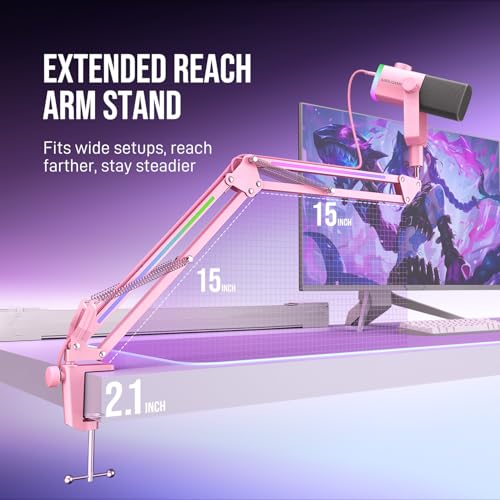 FIFINE AM8PROTP XLR/USB Gaming Microphone Kit, Dynamic RGB Streaming Mic - color: Pink