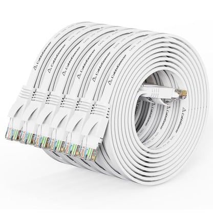 Cat 6 Flat Ethernet Cable 7ft 6Pack, 10Gbps, White | OFC Bare Copper 30AWG UTP Patch Cable, 550MHz, RJ45 Gold-Plated, Snag-Less Boots, Ideal for Gaming, Streaming, Router - color: White-Flat, size: 7ft