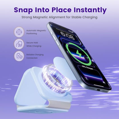 15W Magnetic Travel Charging Station, 3-in-1 Foldable MagSafe Charger | Wireless Charger for Apple Multiple Devices - iPhone Air 17 16 15 14 13 13 Pro Max, Watch & AirPods - Sky Blue - color: Sky Blue