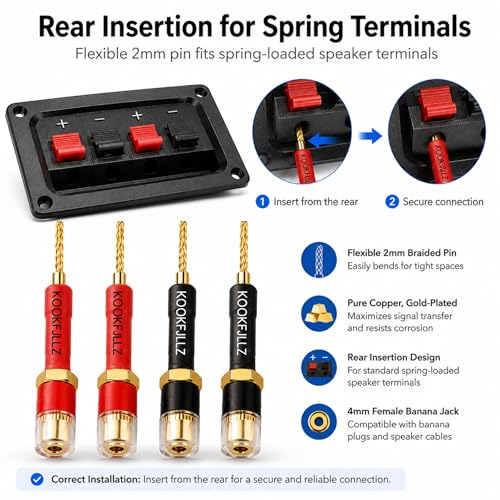 4mm Banana Plugs Speaker Wire Adapters 4 Pack - Pin to Female Banana Jack Gold Plated Connectors for Speaker Amplifier
