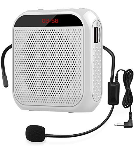Portable Voice Amplifier with Wired Microphone Headset Rechargeable PA System Speaker Personal Microphone Speech Amplifier Power Amplifiers Loudspeaker for Teachers/Metting/Tour Guide (White) - color: White