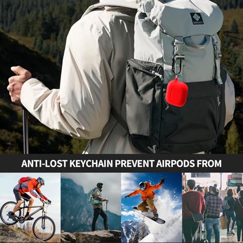 for AirPods Pro/Pro 2 Case Cover with Kit, Soft Silicone Protective Case with Keychain, Red - color: Red