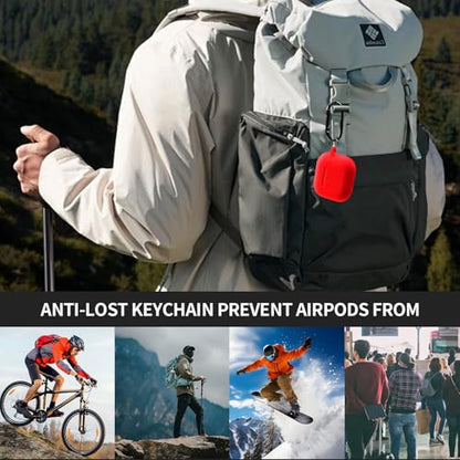 for AirPods Pro/Pro 2 Case Cover with Kit, Soft Silicone Protective Case with Keychain, Red - color: Red