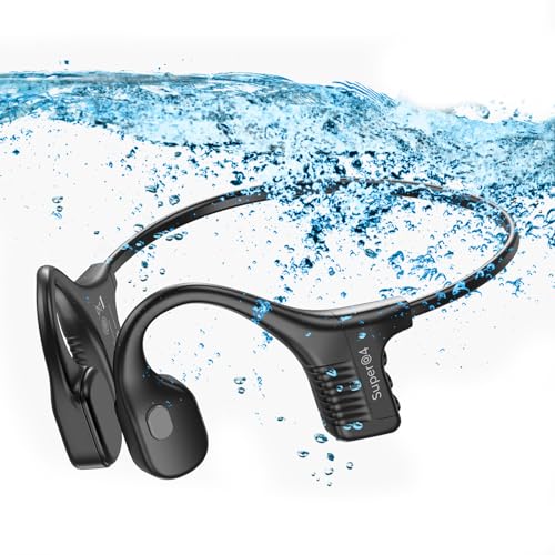 IPX8 Waterproof Bone Conduction Headphones Swimming Underwater Bluetooth Headsets with MP3 Player Open Ear Headsets with Mic Wireless Earphones Built-in 32GB Memory for Running Cycling Gym Workouts - color: Q4-Black