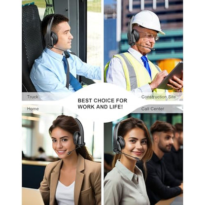 Trucker Headset with Mic, On Ear Bluetooth Headphone with USB Receiver, Noise Cancelling, Long Battery Life for Truck Drivers, Cell Phones