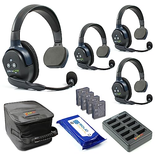 Eartec UL4S Ultralite HD Wireless Intercom Headset System, 4-Person Full Duplex, Single Ear, DECT Interference-Free, Up to 1000ft Range, Team Communication for Crews - color: Single, size: 4 x Single