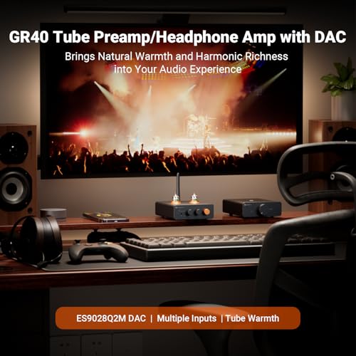 Fosi Audio GR40 Tube Preamplifier with DAC, Stereo Headphone Amplifier 3.5mm Home Audio and V3 Stereo Amplifier Home Audio 2 Channel Audio Component for Passive Bookshelf Tower Speakers Desktop Home T