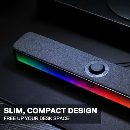 Redragon GS515 RGB Desktop Soundbar, 2.0 Stereo Enhanced Sound, BT 5.3 | 6 Dynamic Lighting Effects, Wireless & Wired Connectivity, Compact Design,Plug & Play USB Powered PC Gaming Speaker - color: Black