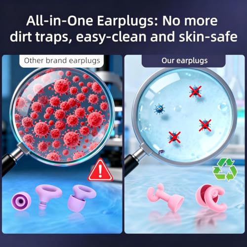 Noise Cancelling Ear Plugs Sleep 50dB NRR Side Sleep Small Ear | ultra soft silicone, reusable one-piece design, 4 sizes included, portable case - color: Pink