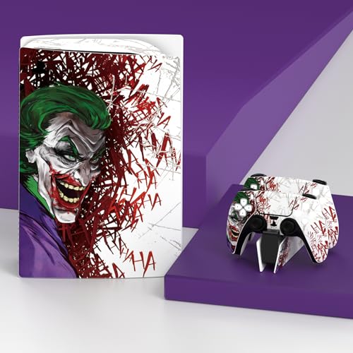 PlayVital Full Set Skin Decal for ps5 Console Disc Edition, Vinyl Sticker Decal Cover for ps5 Controller & Charging Station & Headset & Media Remote - Clown Hahaha - color: Clown Hahaha