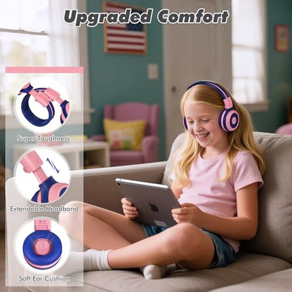 SIMOLIO Kids Wireless Headphones w/Mic for School,75/85/94dB Safe Volume - color: Barbie Pink