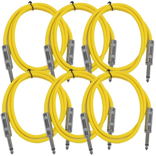 Seismic Audio - SASTSX-2 (6 Pack) - 2 Foot TS 1/4" Guitar, Instrument, or Patch Cables Yellow - color: Yellow, size: 2 Foot