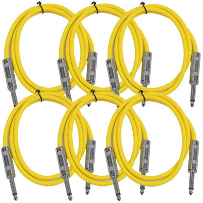 Seismic Audio - SASTSX-2 (6 Pack) - 2 Foot TS 1/4" Guitar, Instrument, or Patch Cables Yellow - color: Yellow, size: 2 Foot