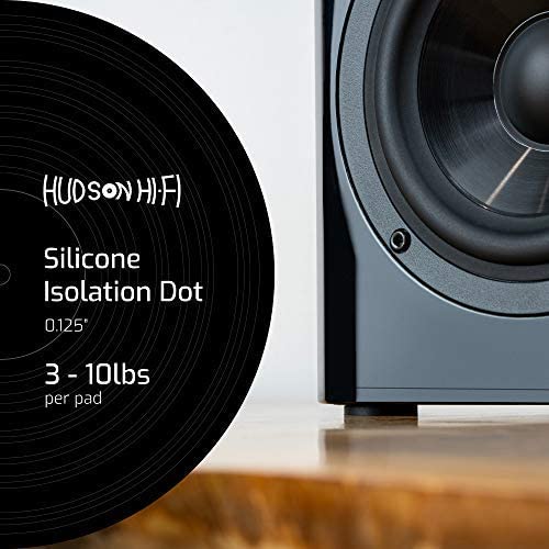 Speaker Isolation Feet – 16-Pack 1" Platinum Silicone Dots by Hudson Hi-Fi – Adhesive Anti-Vibration Pads for Turntables, Subwoofers & Audio Equipment – 20 Duro