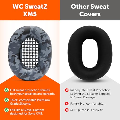 WC SweatZ XM5 - Patented Earpad Sweat Covers for Sony WH1000XM5 by Wicked Cushions | Full 360 Earpad Protection | Sweatproof & Easily Washable | Black Camo - color: Black Camo
