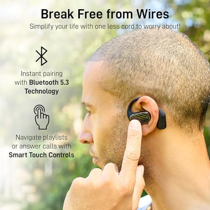 Groovz Open-Ear True Wireless Headphones with Smart Battery Display - Designed and Engineered in the USA - IPX5-Rated Bluetooth Open Ear Earbuds Compatible with Apple & Android - Classic Blue