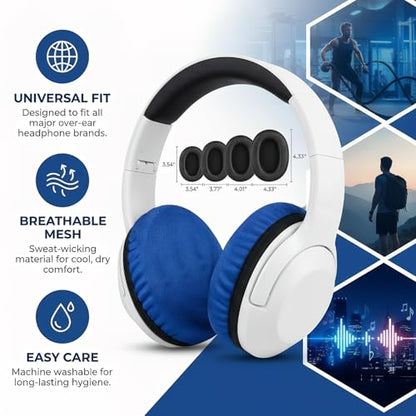 Stretchable Headphone Ear Pad Covers, 3 Pairs Washable Fabric, Universal Fit for Over the Ear Headphones, Noise Cancelling Headsets, Gaming, Workouts Protect from Sweat & Peeling (Blue, 3.54“-4.33”) - color: Blue