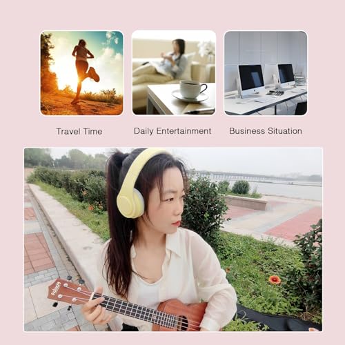 RAT TAIL V5.3 Bluetooth Headphones Over-Ear, Foldable Wireless and Wired Stereo Headset Micro SD/TF, FM for Cell Phone,PC,Soft Earmuffs &Light Weight for Prolonged Wearing (Yellow) - color: Yellow