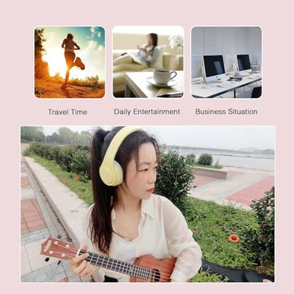 RAT TAIL V5.3 Bluetooth Headphones Over-Ear, Foldable Wireless and Wired Stereo Headset Micro SD/TF, FM for Cell Phone,PC,Soft Earmuffs &Light Weight for Prolonged Wearing (Yellow) - color: Yellow