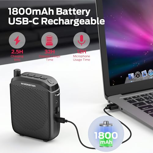 Monster Phonic 20 Voice Amplifier, 15W Portable Voice Amplifier for Teachers, Bluetooth 6.0 PA Speaker with Wired Microphone, Portable Microphone and Speaker for Classroom & Outdoor Use