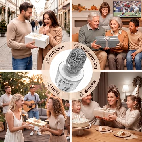 BONAOK Wireless Bluetooth Karaoke Microphone,3-in-1 Portable Handheld Mic Speaker for All Smartphones,Gifts for Kids Adults All Age Q37(Silver) - color: Silver
