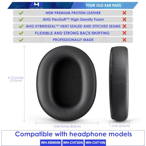 AHG Accessory House Global Premium Replacement Ear Pads Compatible with Sony WH-CH720N / WH-CH710N Headphones Premium Protein Leather Ear Cushions, Easy DIY Fit, Soft High-Density Foam (Black) - color: Black