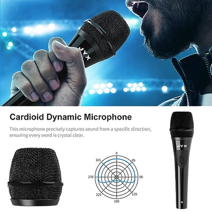 Wired Dynamic Microphone with 10-Foot Cable, On/Off Switch, 1/4-Inch Plug