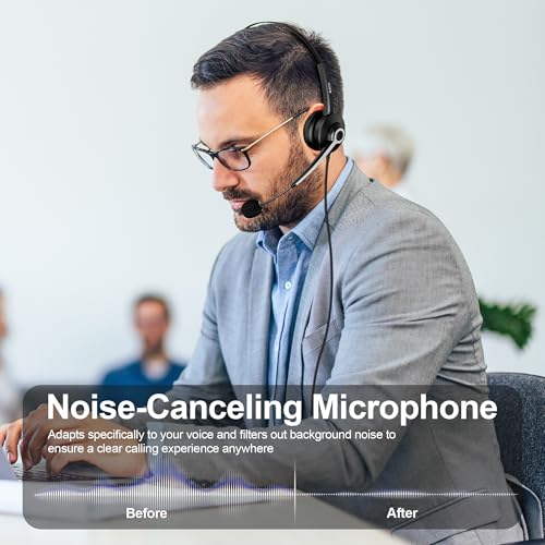 Voistek USB Headset with Mic,PC Headphones with Noise Cancelling Microphone | 3.5mm Plug,Detachable USB-A Cable & USB-C Adapter,In-Line Volume Control,Mute Button for Teams Zoom,Home Office - color: Raven Black