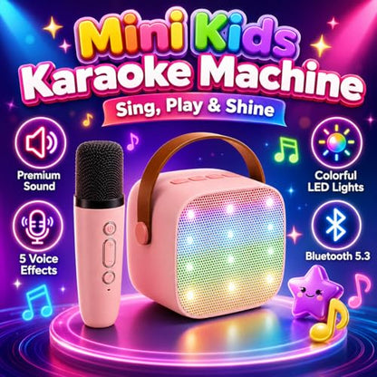 Mini Karaoke Machine for Kids & Adult, 4-12 Years Old Girls Christmas Birthday Gift, Karaoke Toys Gifts for Girls Ages 4, 5, 6, 7, 8, 9, 10, 12 +Year Old Birthday Party Pink - color: Pink