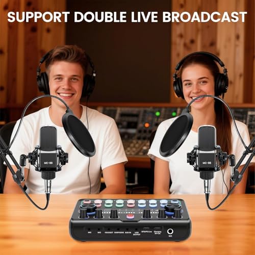 ALSO GO Podcast Equipment Bundle for 2, P99 Recording Studio Equipment | Podcast Microphone Bundle with Voice Changer, Audio Interface for Podcasting, Recording, Streaming, Gaming, Tiktok, Youtube - size: 2x Microphone