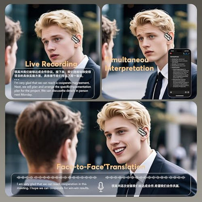 198 Languages AI Translation Earbuds, Bluetooth 6.1 Open Ear Headphones Translator, 4-in-1 Smart Mode Touch Screen Real-Time Earphones Fit iOS and Android Ideal for Travel Business Learning, Gun Black - color: Gun Black
