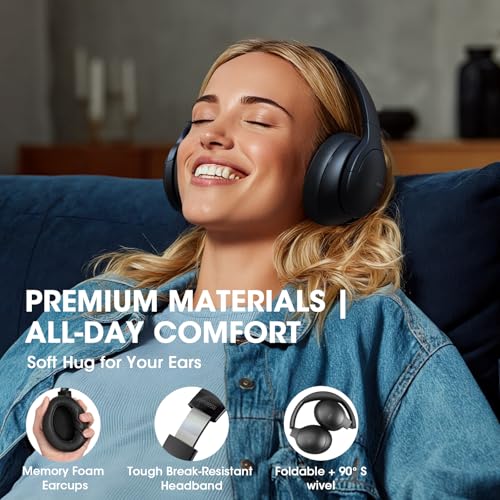DOQAUS Bluetooth Headphones Over Ear Wireless, 90H Playtime, APP Control | 9 EQ Mode, Headphones Wireless with HiFi Deep Bass, Bluetooth 5.4, Memory Foam Earpads, ENC Mic, for Travel, Phone, PC, Black - color: Black&App Version