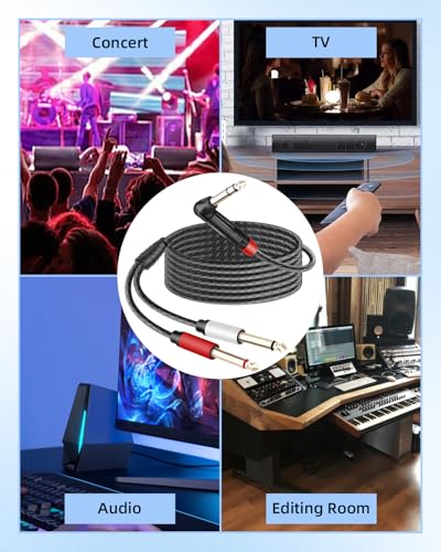 Guitar Cable Right Angle 1/4 inch TRS Stereo to Dual 1/4 inch TS Mono Insert Cable,Stereo Y Splitter Cable,90 Degree 6.35mm Male to Dual 6.35mm Male Audio Cord(5.9FT/1.8M) - style: 90 6.35 TRS to Dual 6.35 TS(5.9FT/1.8M)