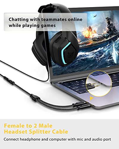 Headphone Splitter Cable 3.5mm Female to 2 Male 30cm