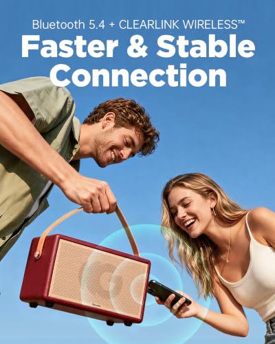 Portable Bluetooth Speaker, 150W Peak Power Home Speaker with 56H Playtime | Leather-Inspired Design, Adjustable Bass & Treble, Bluetooth 5.4, Carrying Strap for Home, Outdoor, Camping & Parties - color: Red
